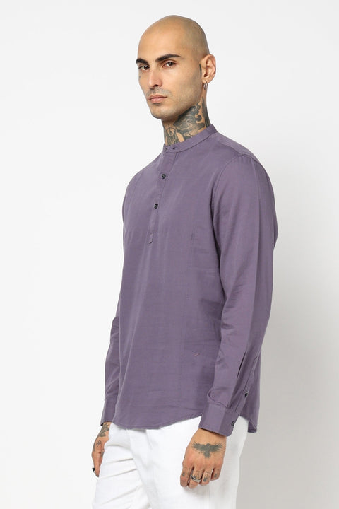 GREEN PLAIN MANDARIN COLLAR KURTA - Kurta - 240126508