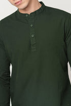 GREEN PLAIN MANDARIN COLLAR KURTA - Kurta - 240126523