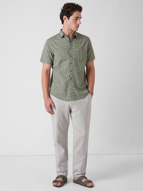 GREEN PRINTED OXFORD HALF SLEEVE SHIRT-Shirt - 260134591
