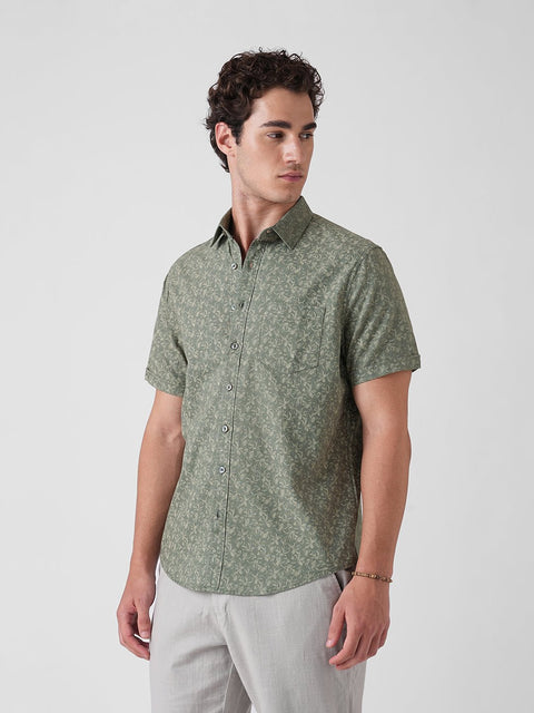 GREEN PRINTED OXFORD HALF SLEEVE SHIRT-Shirt - 260134591