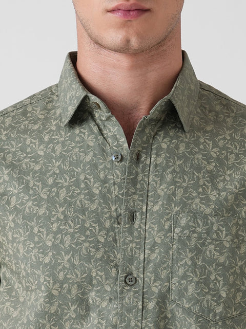 GREEN PRINTED OXFORD HALF SLEEVE SHIRT-Shirt - 260134591