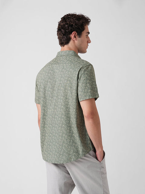 GREEN PRINTED OXFORD HALF SLEEVE SHIRT-Shirt - 260134591