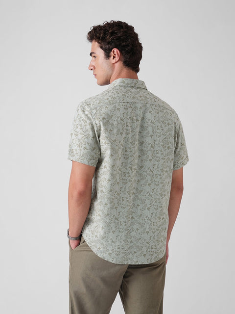 GREEN PRINTED SLUB HALF SLEEVE SHIRT-Shirt - 260134530
