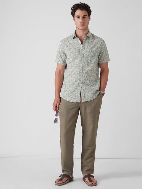GREEN PRINTED SLUB HALF SLEEVE SHIRT-Shirt - 260134530