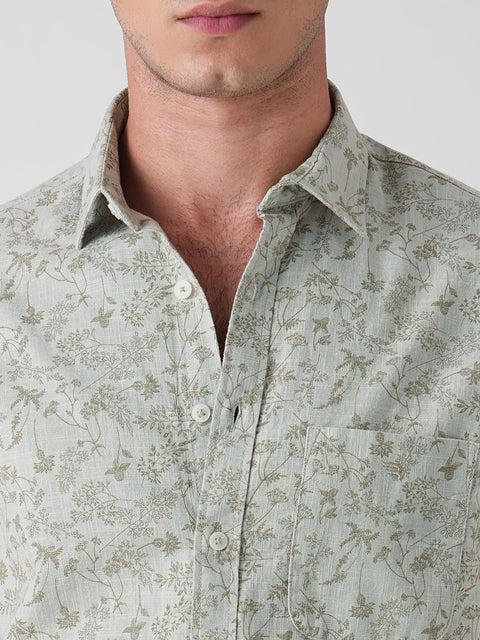 GREEN PRINTED SLUB HALF SLEEVE SHIRT-Shirt - 260134530