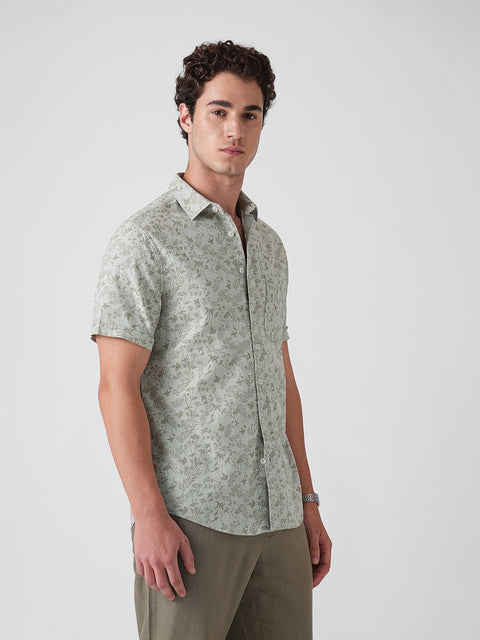 GREEN PRINTED SLUB HALF SLEEVE SHIRT-Shirt - 260134530