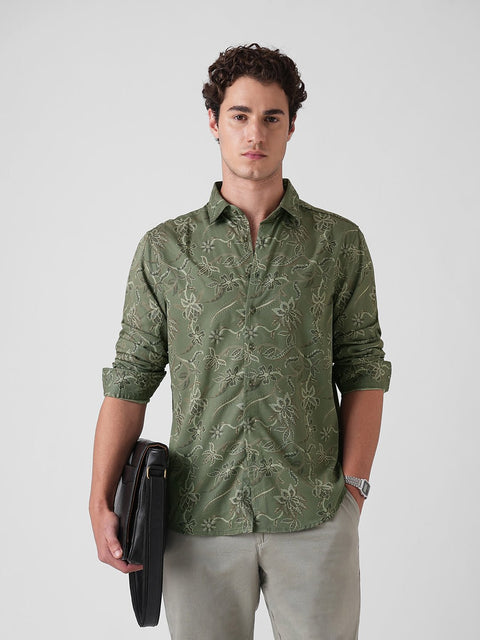 GREEN PRINTED TWILL TAILORED SHIRT-Shirt - 251134106
