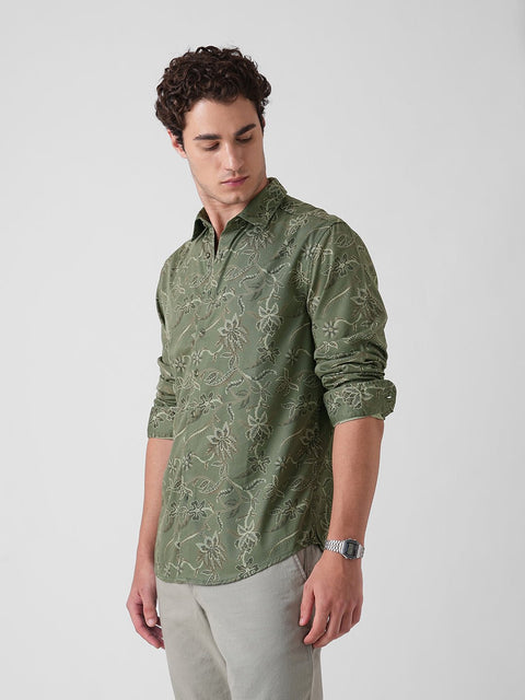 GREEN PRINTED TWILL TAILORED SHIRT-Shirt - 251134106