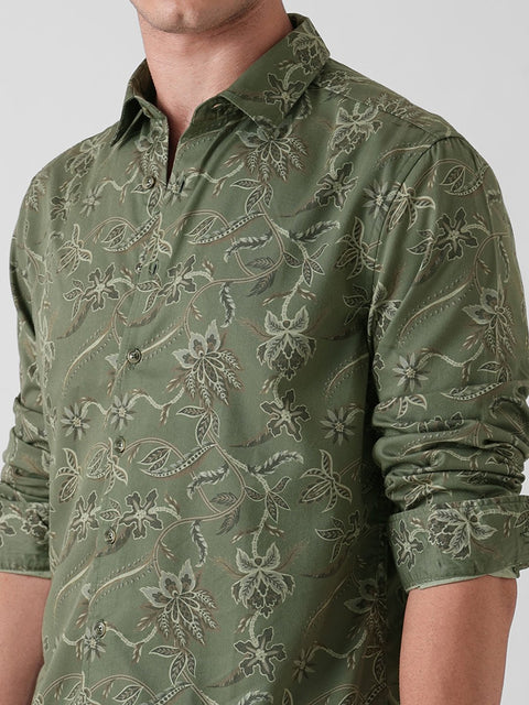 GREEN PRINTED TWILL TAILORED SHIRT-Shirt - 251134106