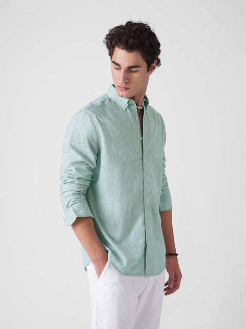 GREEN SLUB PLAIN SHIRT-Shirt - 260134905