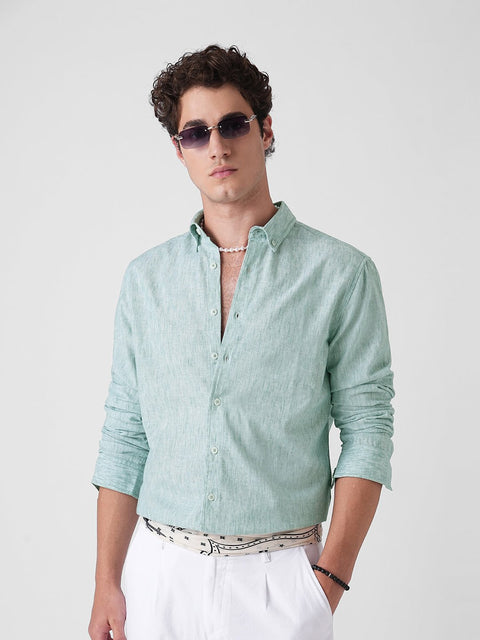 GREEN SLUB PLAIN SHIRT-Shirt - 260134905