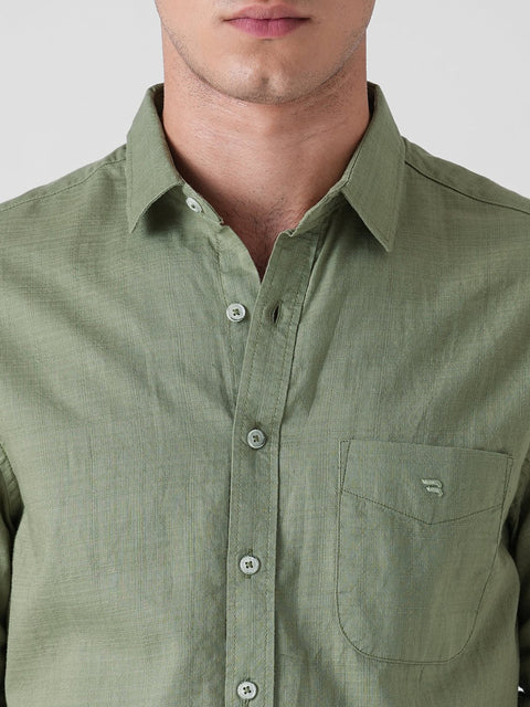 GREEN SLUB PLAIN TAILORED SHIRT-Shirt - 260134435