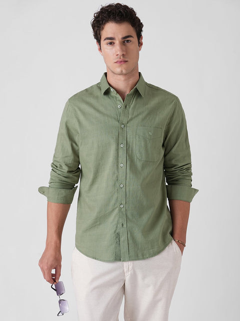 GREEN SLUB PLAIN TAILORED SHIRT-Shirt - 260134435