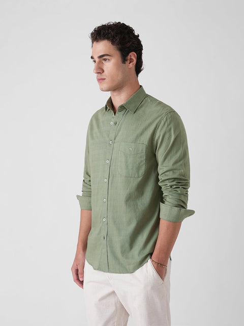 GREEN SLUB PLAIN TAILORED SHIRT-Shirt - 260134435