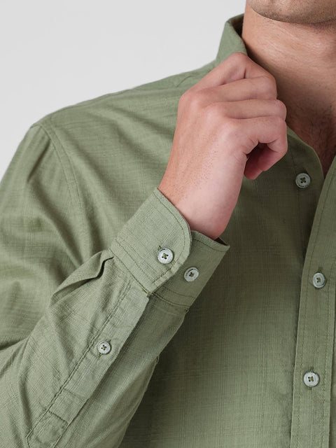 GREEN SLUB PLAIN TAILORED SHIRT-Shirt - 260134435