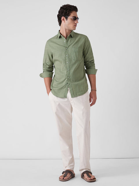 GREEN SLUB PLAIN TAILORED SHIRT-Shirt - 260134435