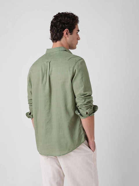 GREEN SLUB PLAIN TAILORED SHIRT-Shirt - 260134435