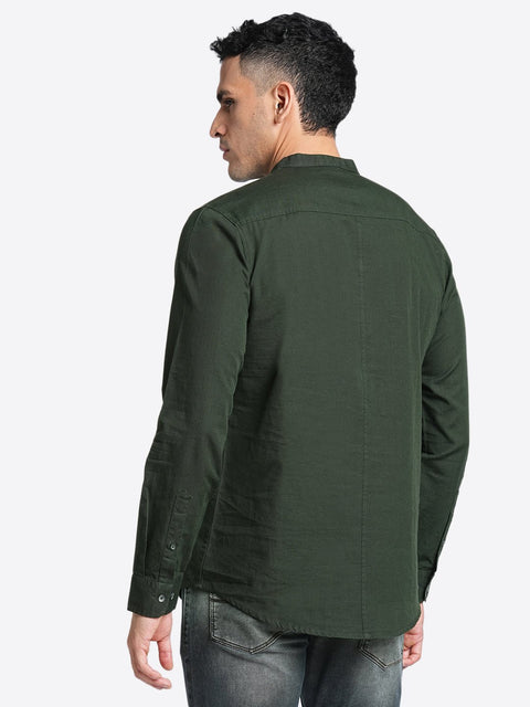 Green Solid Cotton Kurta Shirt - Kurta - 240120036