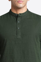 Green Solid Cotton Kurta Shirt - Kurta - 240120036