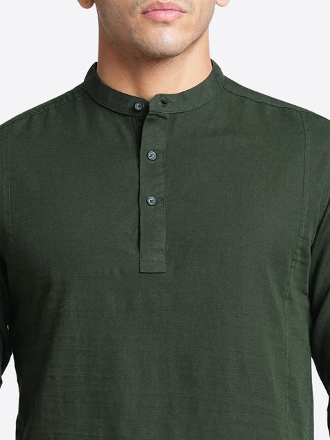 Green Solid Cotton Kurta Shirt - Kurta - 240120036