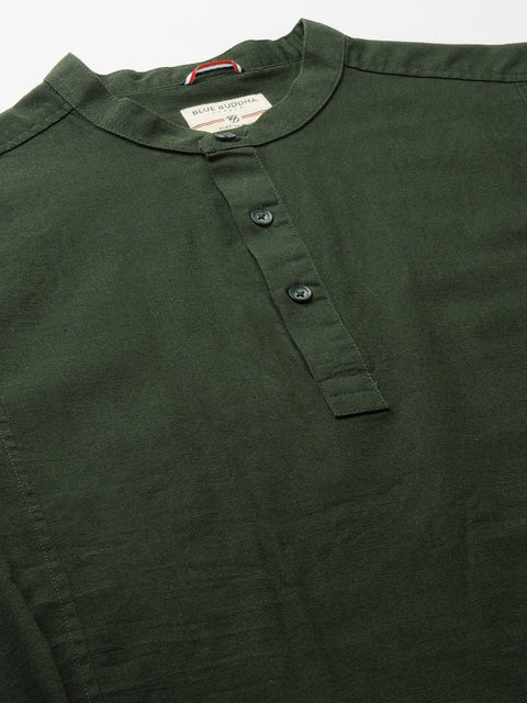 Green Solid Cotton Kurta Shirt - Kurta - 240120036