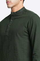 Green Solid Cotton Kurta Shirt - Kurta - 240120036