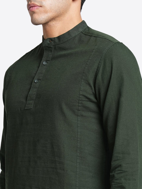 Green Solid Cotton Kurta Shirt - Kurta - 240120036