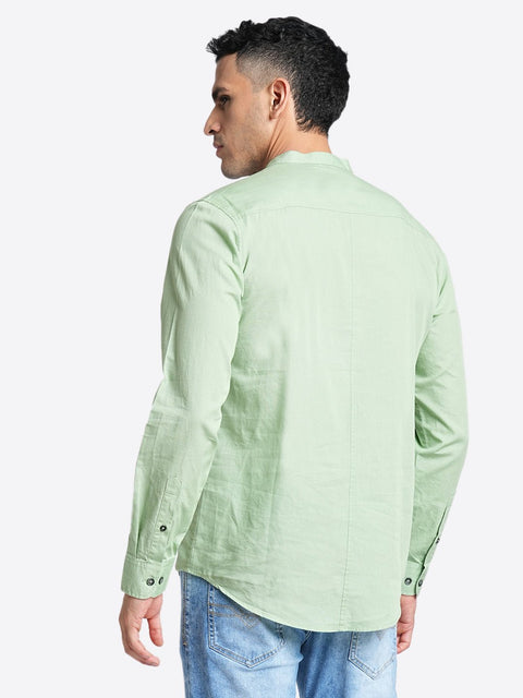 Green Solid Cotton Kurta Shirt - Kurta - 240120026
