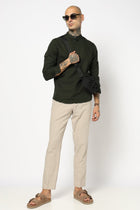 Green Solid Cotton Kurta Shirt - Kurta - 240120036
