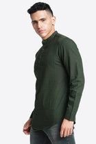 Green Solid Cotton Kurta Shirt - Kurta - 240120036