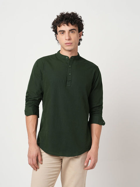 Green Solid Cotton Kurta Shirt - Kurta - 240126523