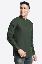 Green Solid Cotton Kurta Shirt - Kurta - 240120036