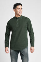 Green Solid Cotton Kurta Shirt - Kurta - 240120036