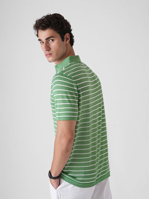 GREEN STRIPE FLATKNIT POLO - T Shirt - 3IS1F0361