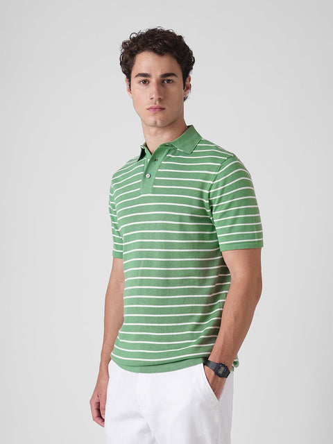 GREEN STRIPE FLATKNIT POLO - T Shirt - 3IS1F0361