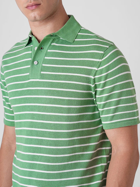 GREEN STRIPE FLATKNIT POLO - T Shirt - 3IS1F0361