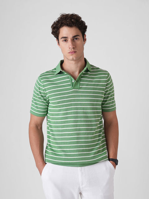 GREEN STRIPE FLATKNIT POLO - T Shirt - 3IS1F0361