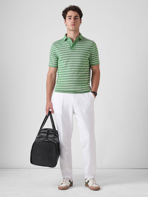 GREEN STRIPE FLATKNIT POLO - T Shirt - 3IS1F0361