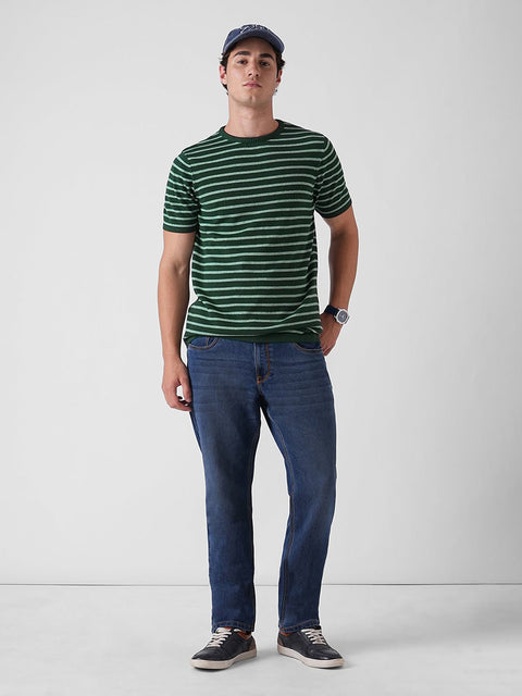 GREEN STRIPE ROUND NECK FLATKNIT T SHIRT - T Shirt - 3IS1F0403