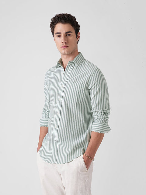 GREEN STRIPE SLUB COTTON SHIRT-Shirt - 260235085
