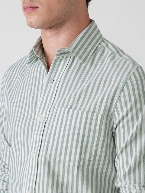 GREEN STRIPE SLUB COTTON SHIRT-Shirt - 260235085
