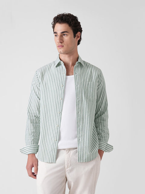 GREEN STRIPE SLUB COTTON SHIRT-Shirt - 260235085