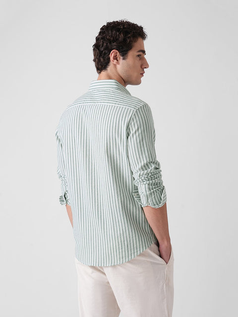 GREEN STRIPE SLUB COTTON SHIRT-Shirt - 260235085
