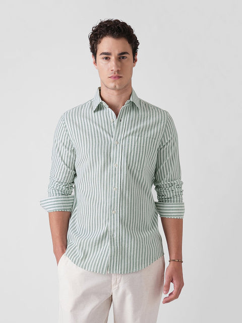 GREEN STRIPE SLUB COTTON SHIRT-Shirt - 260235085