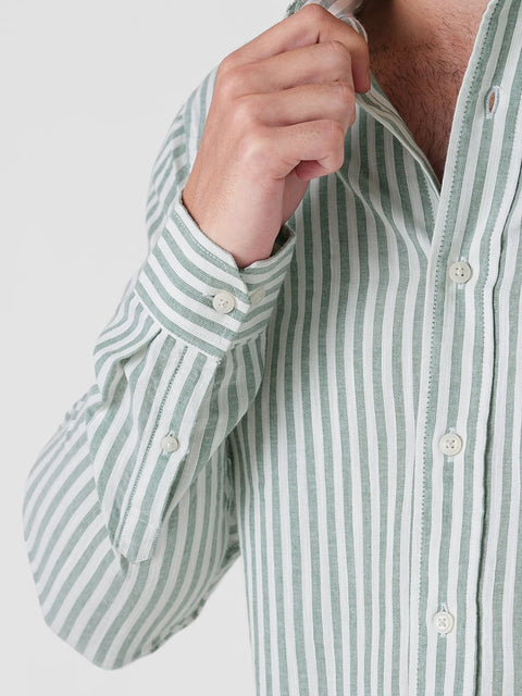 GREEN STRIPE SLUB COTTON SHIRT-Shirt - 260235085