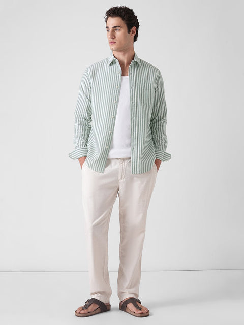 GREEN STRIPE SLUB COTTON SHIRT-Shirt - 260235085