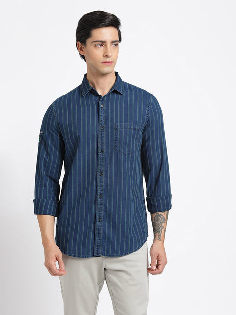 Green Striped Cotton Shirt - Shirt - 240427371