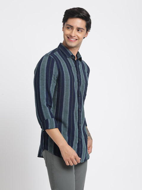 Green Striped Cotton Shirt - Shirt - 240427557