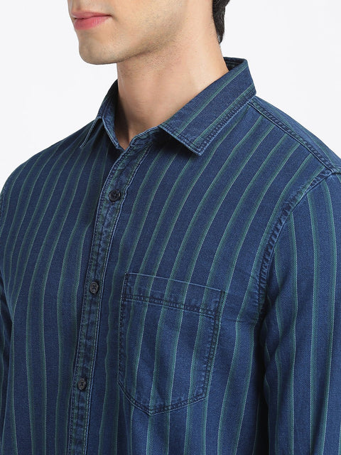 Green Striped Cotton Shirt - Shirt - 240427371