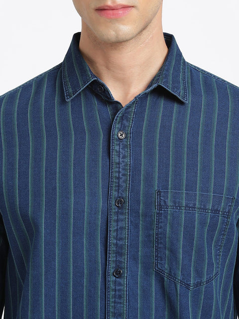 Green Striped Cotton Shirt - Shirt - 240427371